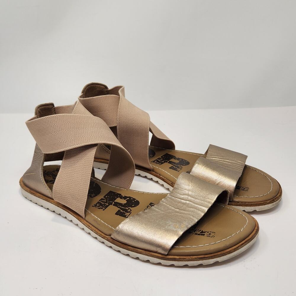 Sorel Ella II Cross Strap Gladiator Sandals Women Size 7 Metallic Gold Leather